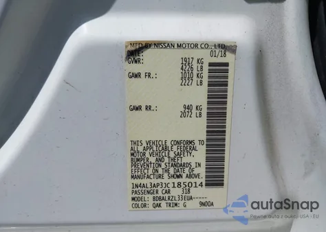 2018 Nissan Altima 2.5 Sl z USA, uszkodzony, nr VIN 1N4AL3AP3JC185014